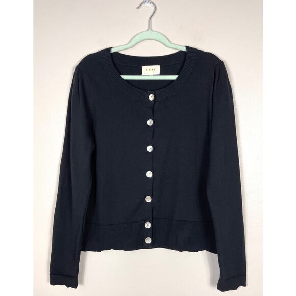 Anthropologie Shae Button Front Cardigan Black XL Cotton Minimalist Contemporary - Picture 2 of 9